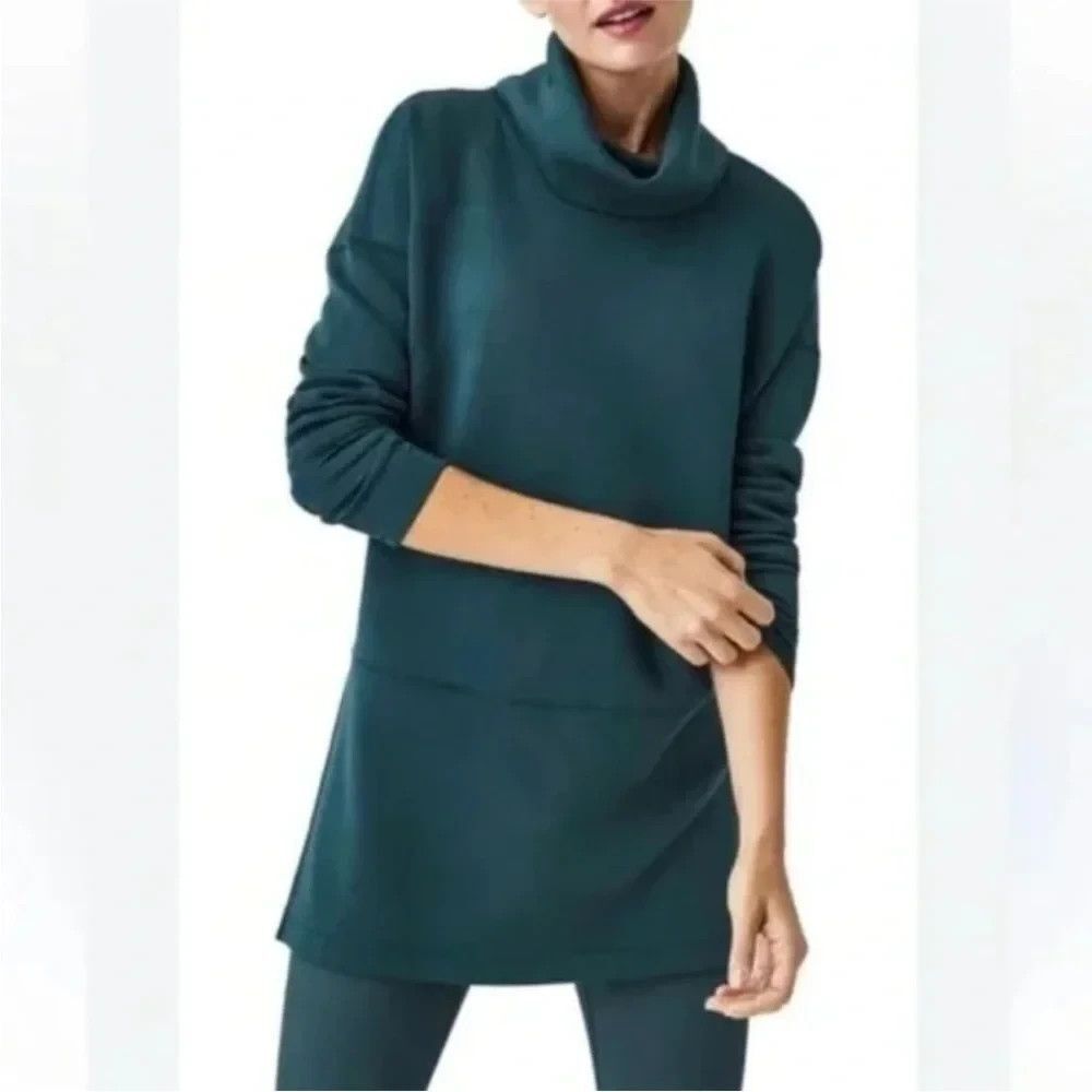 Spanx AirEssentials Teal Turtleneck Tunic Top Women's Size S Athletic UPF 50+